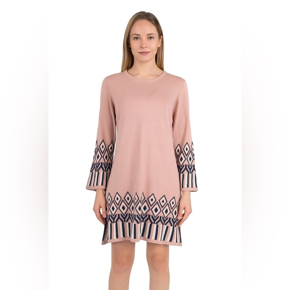 NWT Insirah pink, white, navy and blue design sweater dress size medium - Picture 1 of 10